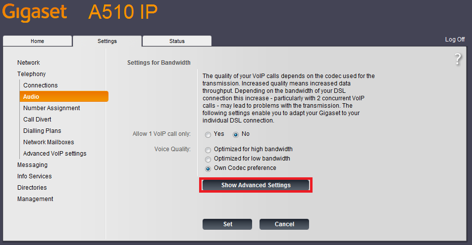 A510IP Telephony Audio Settings