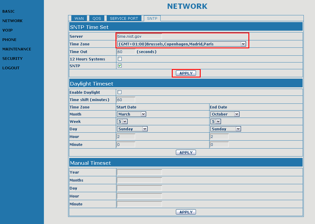 UTT-900B SNTP Options