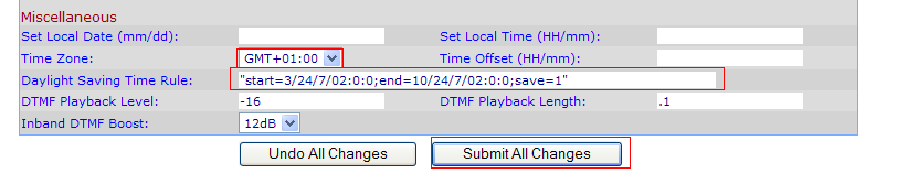 Linksys SPA 901 daylight savings settings page