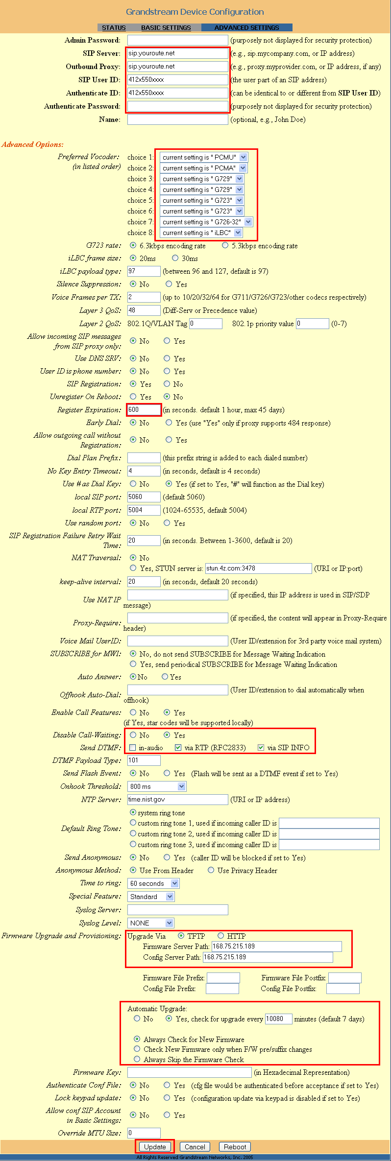 BudgeTone 100 Advanced Settings