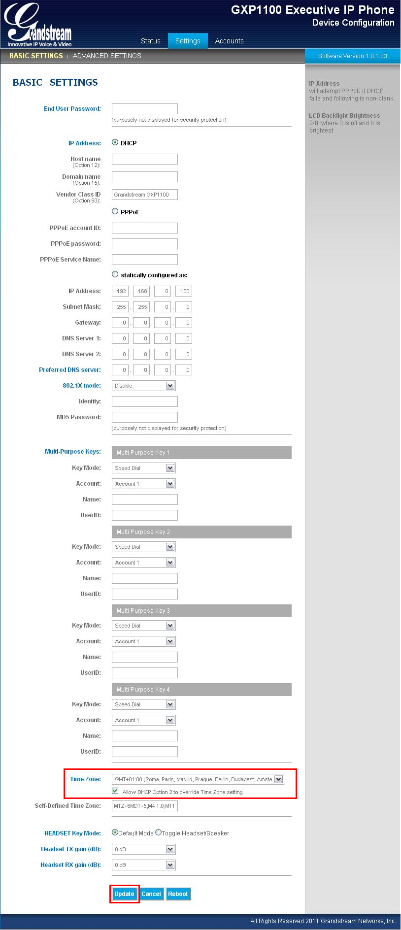 GXP1100 Basic Settings