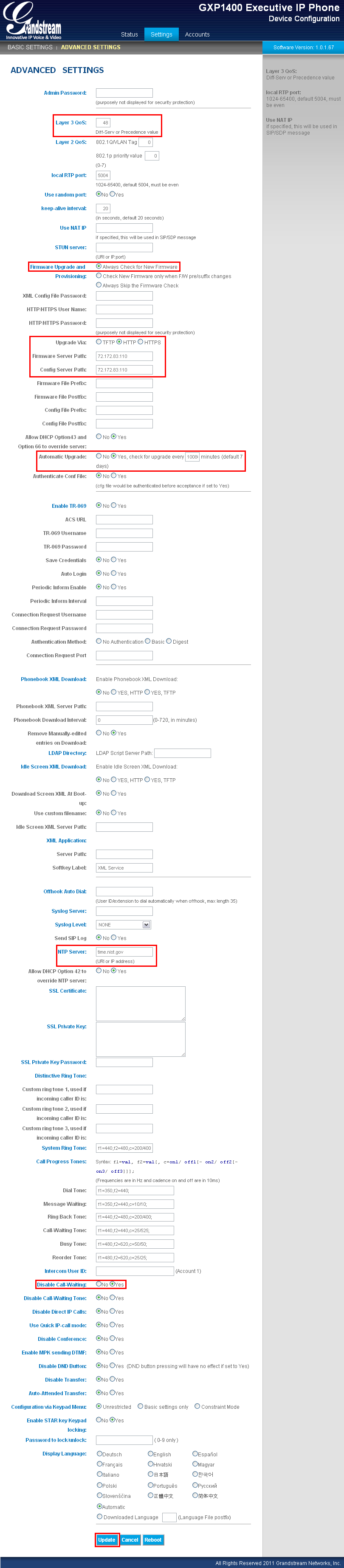 GXP1400 Advanced Settings