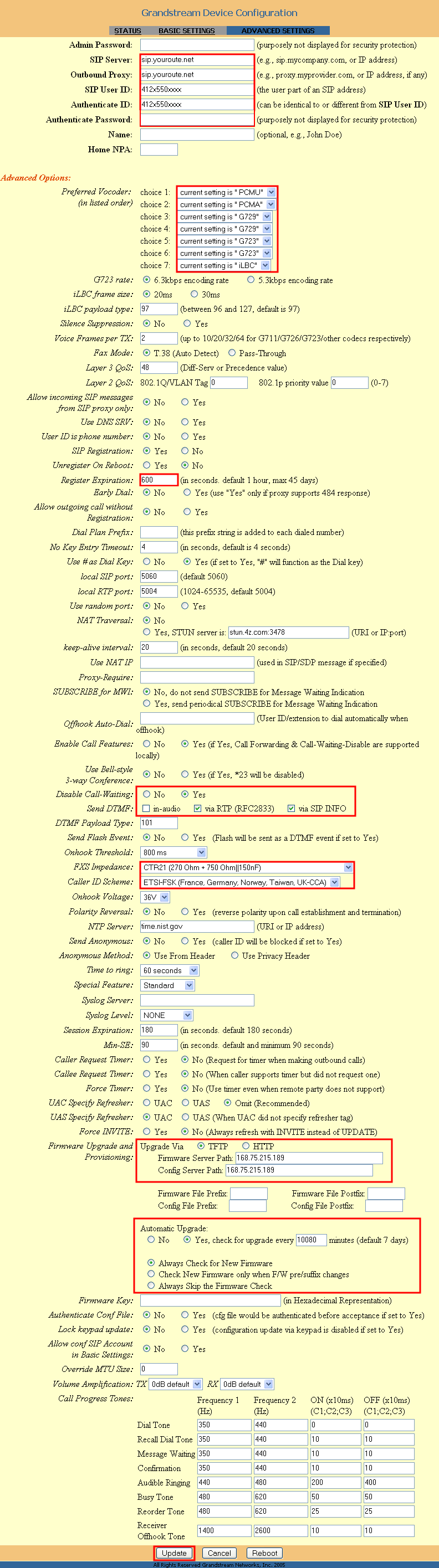 HandyTone 286 Advanced Settings