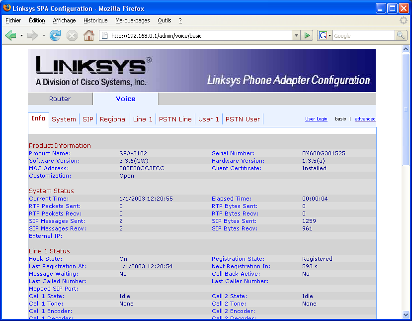 Linksys SPA 3102 regional settings page