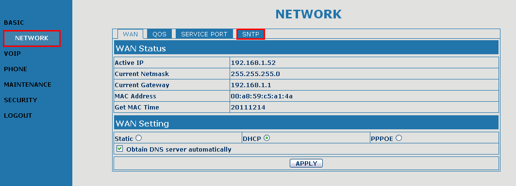 UTT-900B Network Menu